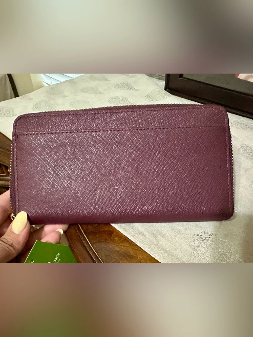 kate spade Plum Zip-Around Saffiano Wallet with Gold Plate